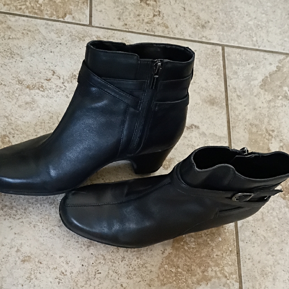 Clarks Black Leather Ankle Booties